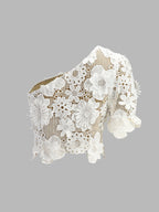 Asymmetrical Floral Lace Top Skirt Set for Elegant Evening Wear