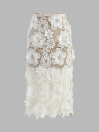 Asymmetrical Floral Lace Top Skirt Set for Elegant Evening Wear