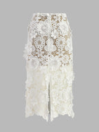Asymmetrical Floral Lace Top Skirt Set for Elegant Evening Wear