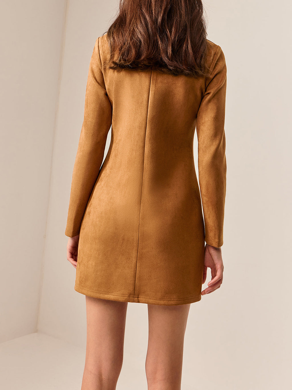 Suede Effect Metal-Detail Short Dress with Back Zip Closure