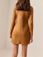 Suede Effect Metal-Detail Short Dress with Back Zip Closure