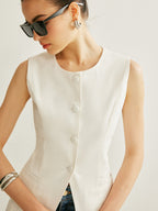 Button Detail Sleeveless Vest with Adjustable Back Strap