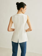 Button Detail Sleeveless Vest with Adjustable Back Strap
