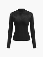 Mock Neck Sheer Panel Knit Top with Long Sleeves and Lightweight Fabric
