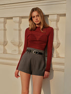 Straight Neck Sheer Panel Jersey Top Lightweight Fashion Essential