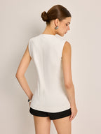 Button-Front Pockets Textured Vest Without Belt - Casual Sleeveless Outerwear