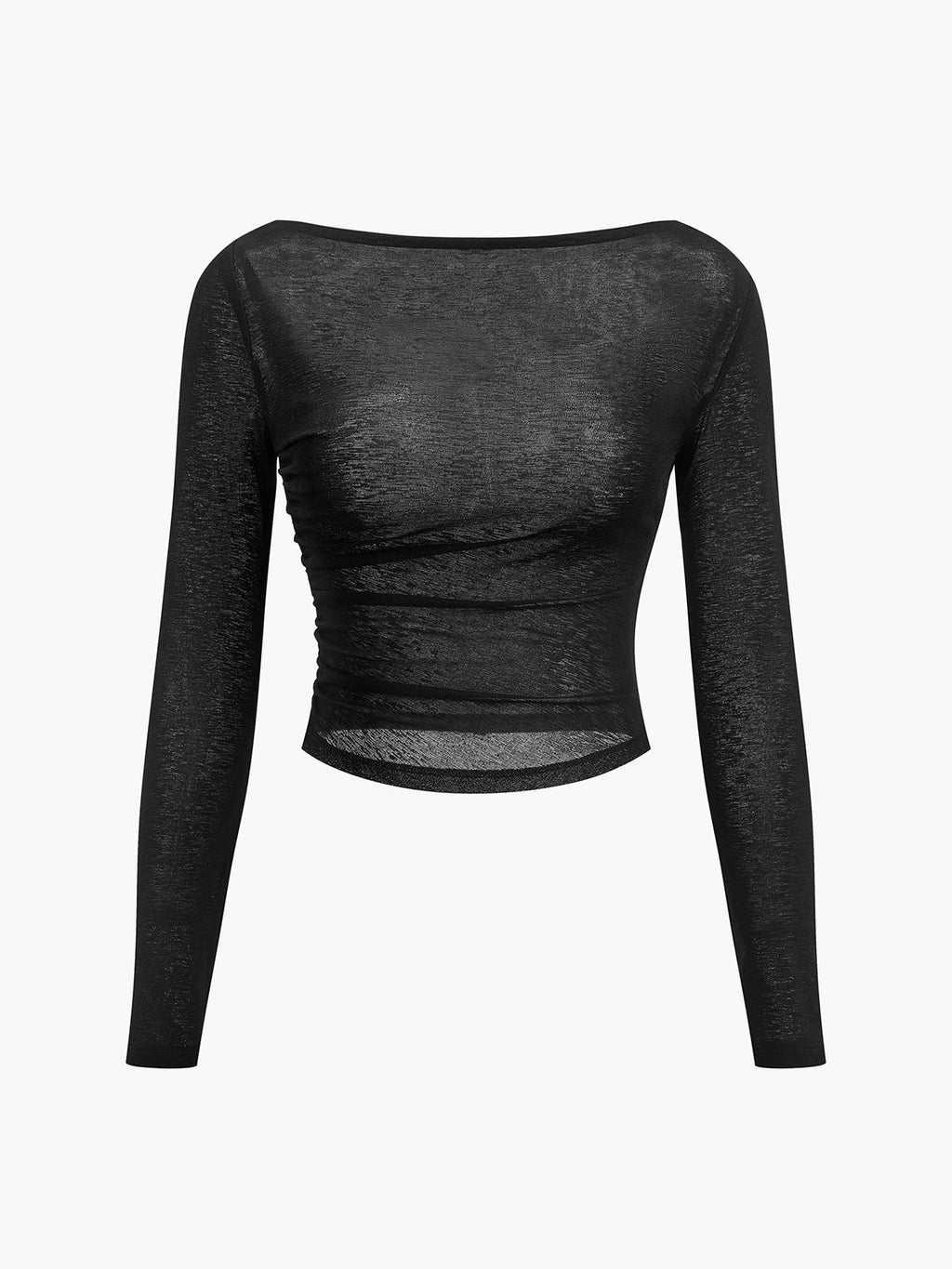 Straight Neck Sheer Panel Jersey Top Lightweight Fashion Essential