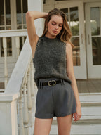 Wool-Blend Beaded Sweater Vest Classic Knit Layering Piece