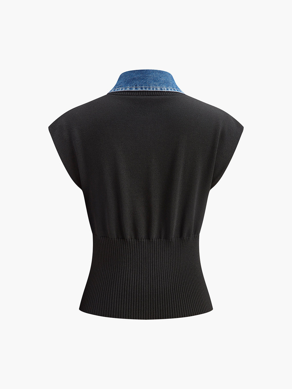 Denim Collar Ribbed Knit Top for Women Casual Wear