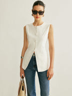 Button Detail Sleeveless Vest with Adjustable Back Strap
