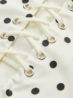Polka Dot Lace-Up Back Dress with Flared Skirt Detail