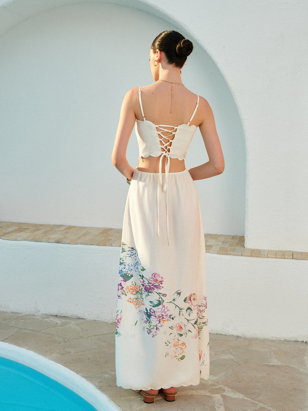 Floral Print Lace-Up Back Sleeveless Dress for Women Summer Casual