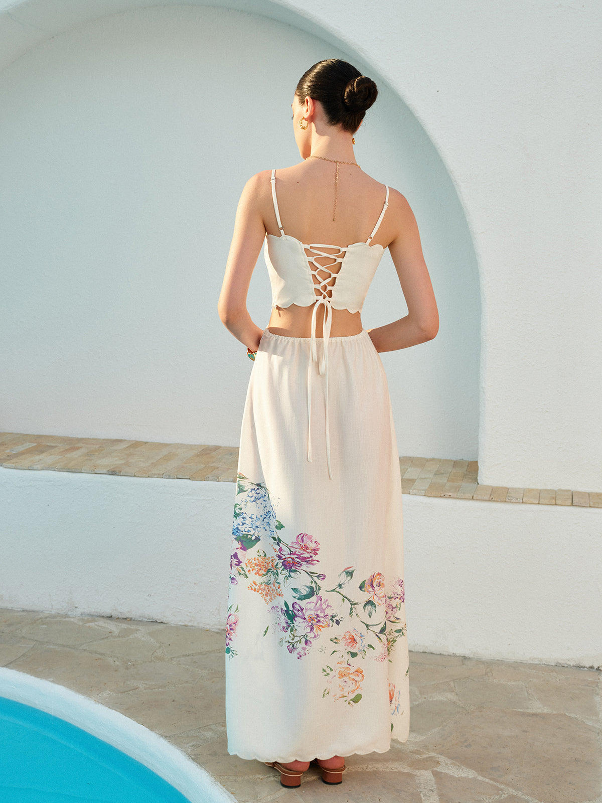 Floral Print Lace-Up Back Sleeveless Dress for Women Summer Casual