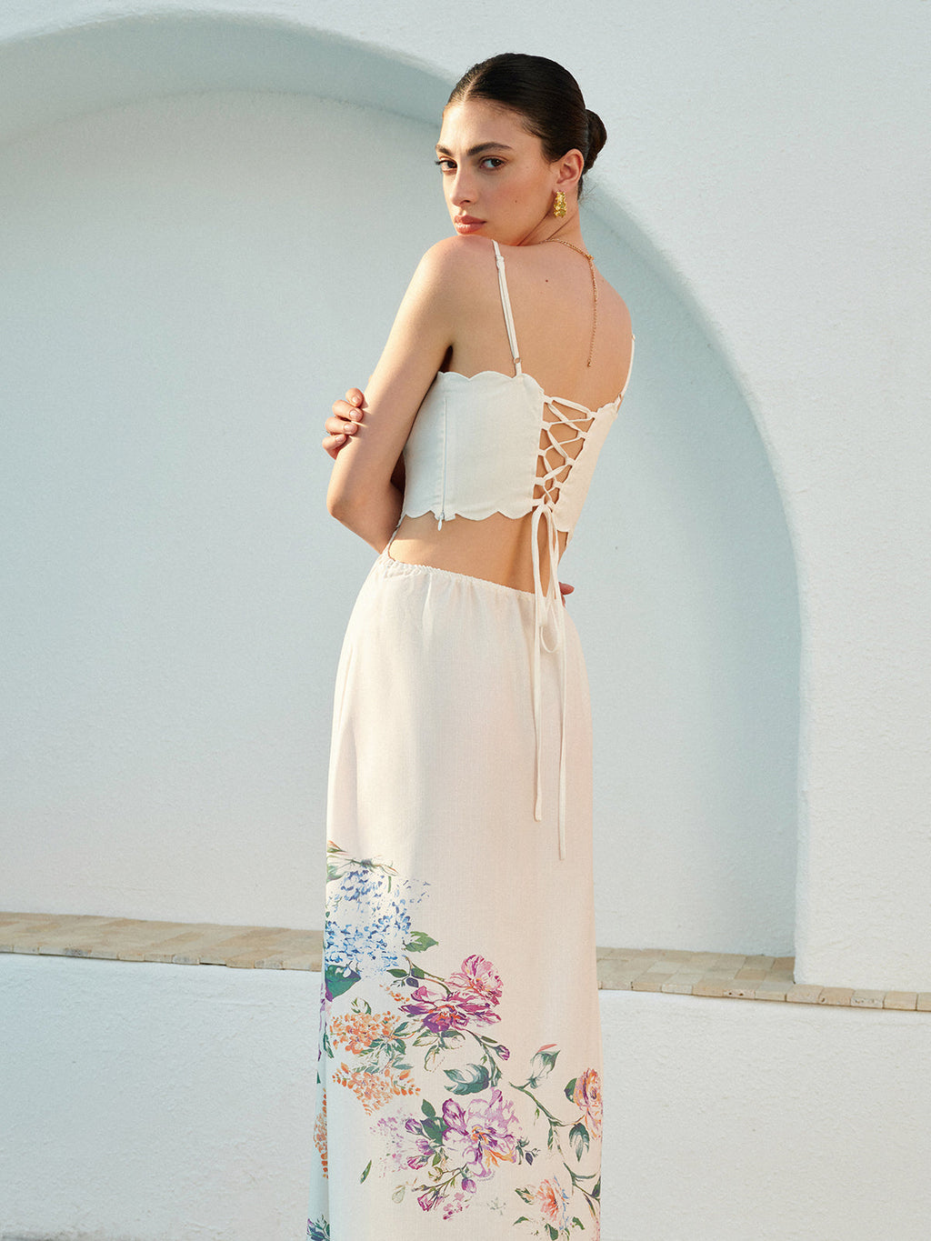 Floral Print Lace-Up Back Sleeveless Dress for Women Summer Casual