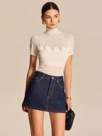 Wool Blend Flower Detail Top with Elegant Sleeve Design