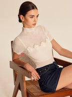 Wool Blend Flower Detail Top with Elegant Sleeve Design