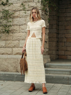 Semi-Sheer Ruffled Crop Top Skirt Set for Women, Summer Fashion Outfit