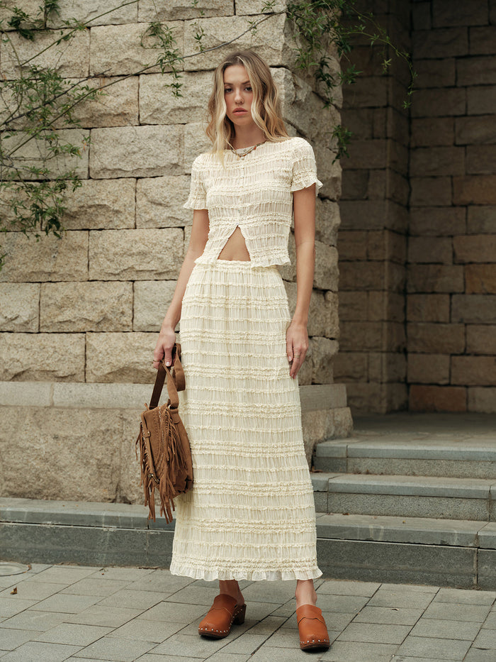 Semi-Sheer Ruffled Crop Top Skirt Set for Women, Summer Fashion Outfit