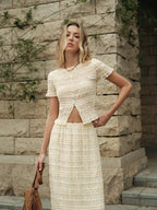 Semi-Sheer Ruffled Crop Top Skirt Set for Women, Summer Fashion Outfit