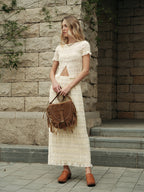 Semi-Sheer Ruffled Crop Top Skirt Set for Women, Summer Fashion Outfit