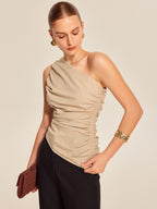 Ruched Side One-Shoulder Top Elegant Women's Fashion Blouse