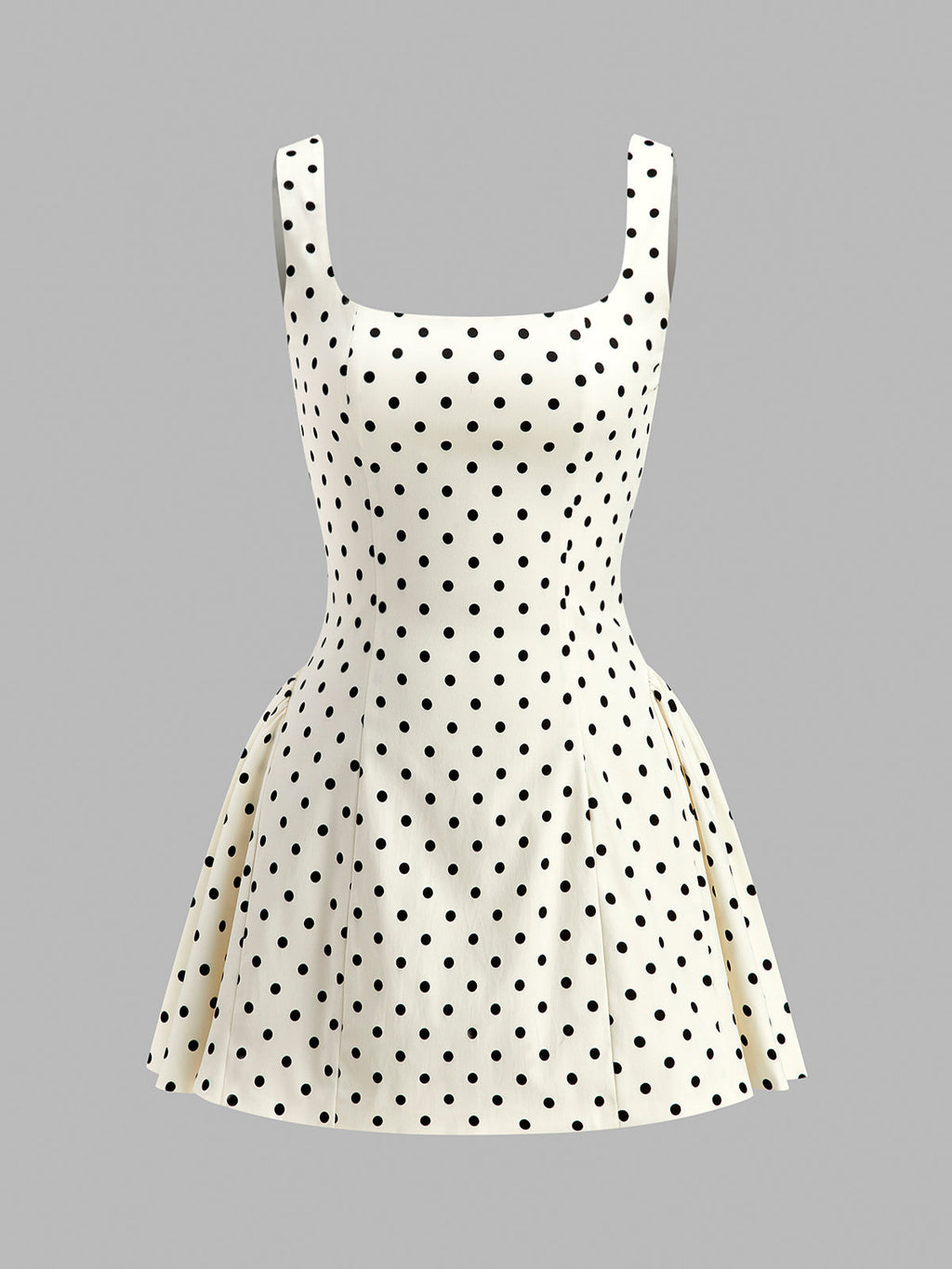 Polka Dot Lace-Up Back Dress with Flared Skirt Detail