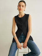 Button Detail Sleeveless Vest with Adjustable Back Strap