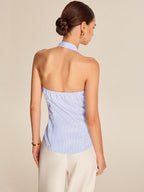 Striped Halter Tie Top with Adjustable Neckline for Women