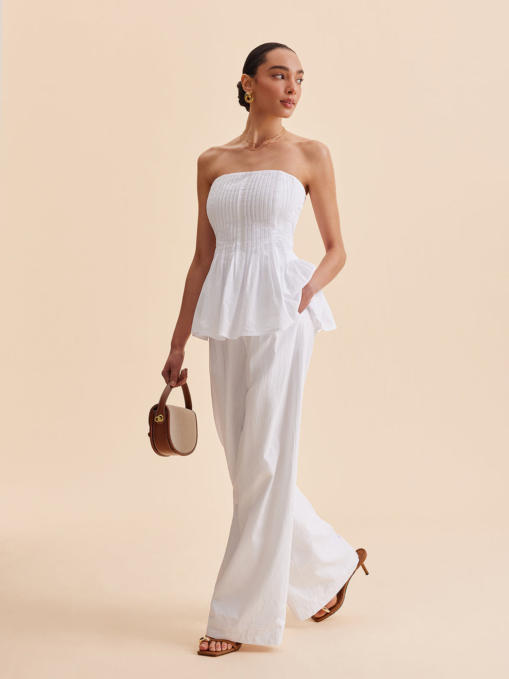 Cotton Pleated Strapless Peplum Top for Women Summer Fashion