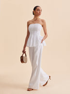 Cotton Pleated Strapless Peplum Top for Women Summer Fashion