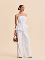 Cotton Pleated Strapless Peplum Top for Women Summer Fashion