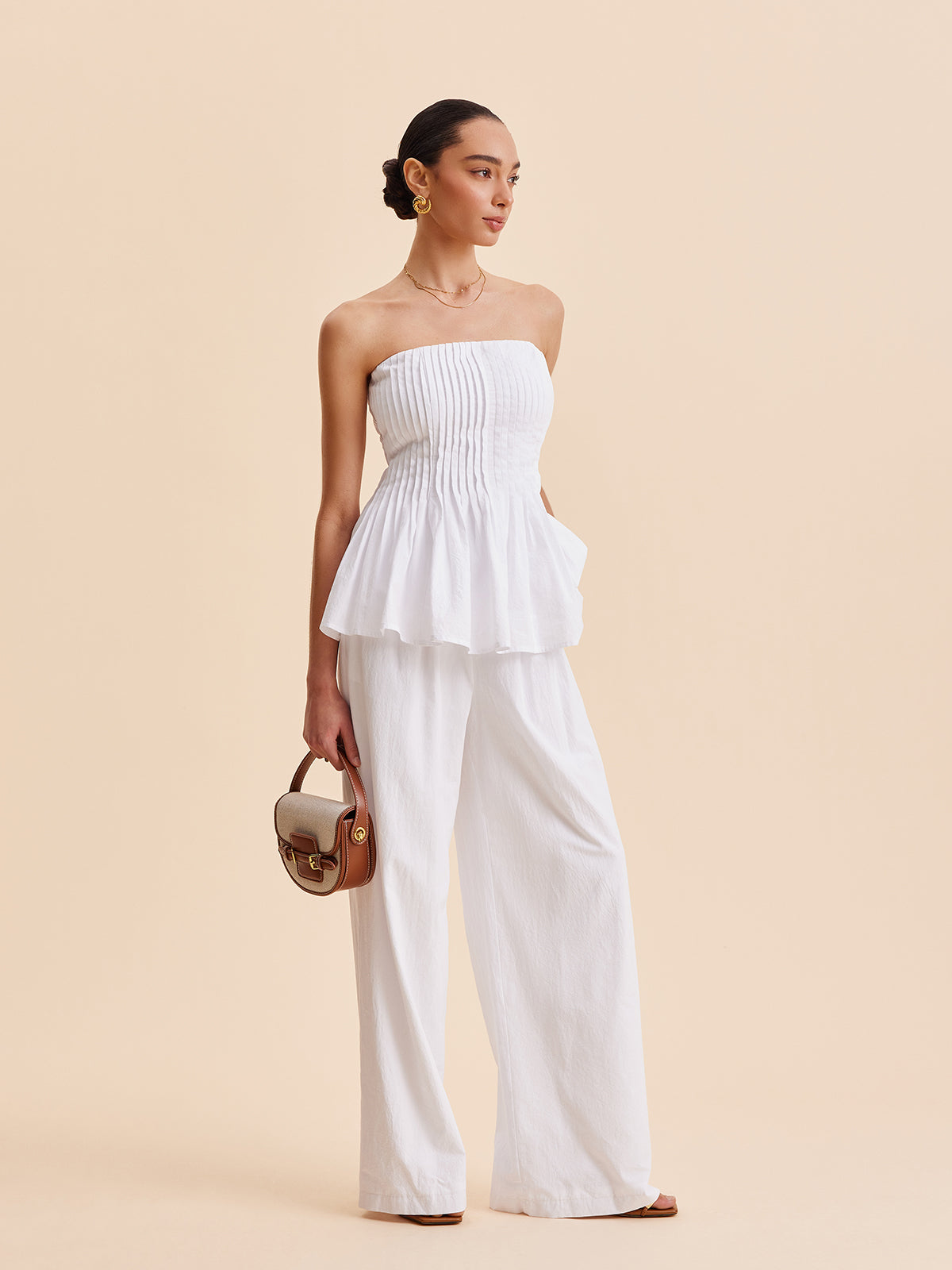 Cotton Pleated Strapless Peplum Top for Women Summer Fashion