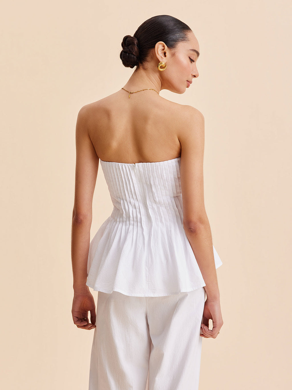 Cotton Pleated Strapless Peplum Top for Women Summer Fashion
