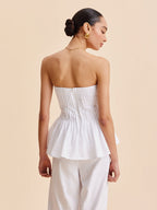 Cotton Pleated Strapless Peplum Top for Women Summer Fashion