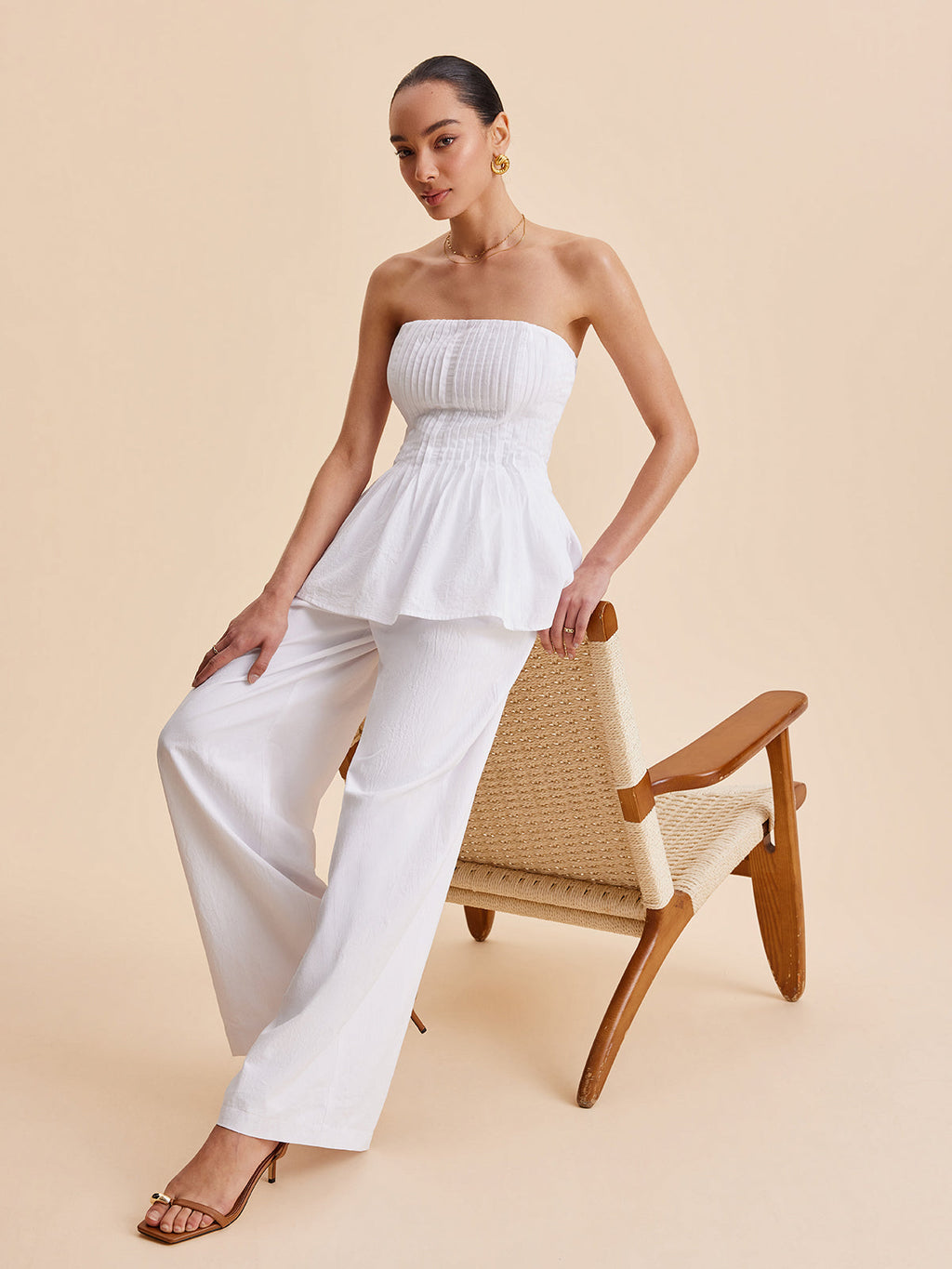 Cotton Pleated Strapless Peplum Top for Women Summer Fashion