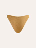 Gold Metallic Detail High-Waist Bikini Bottom with Side Ties