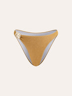Gold Metallic Detail High-Waist Bikini Bottom with Side Ties