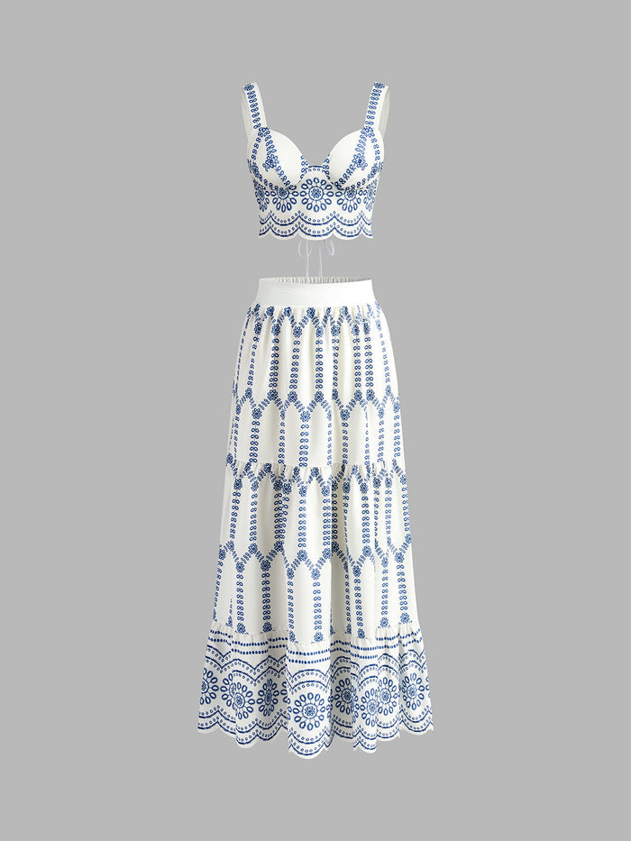 Printed Sleeveless Tie Back Skirt Set for Women Summer Outfit