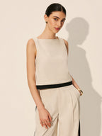Linen & Cotton Zipper Contrast Binding Pants Set - Women's Casual Fashion Outfit