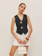 Tailored Denim Button-Up Vest for Everyday Fashion