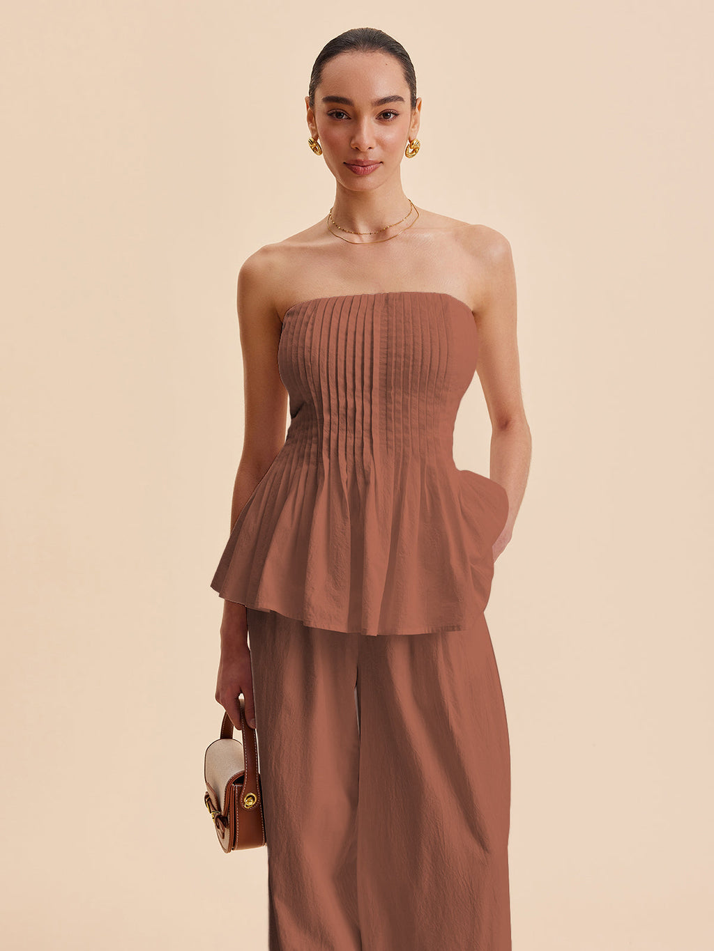 Cotton Pleated Strapless Peplum Top for Women Summer Fashion