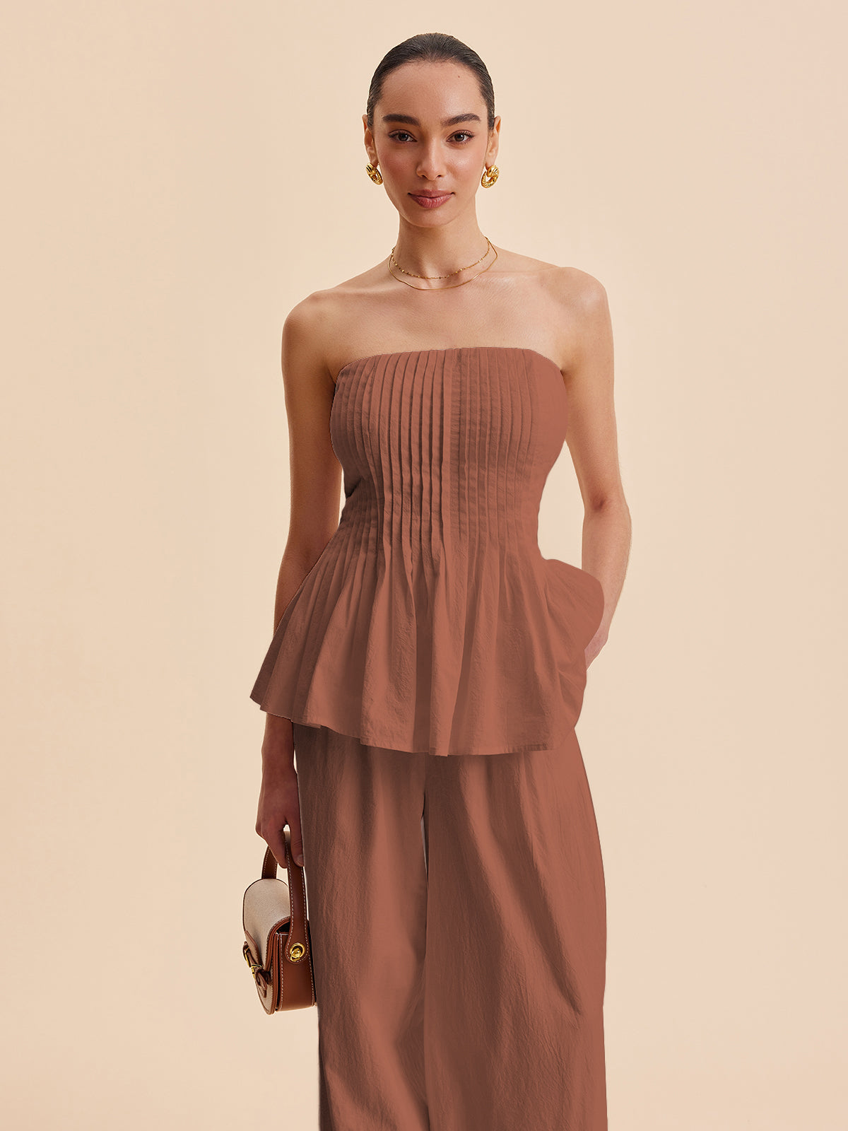 Cotton Pleated Strapless Peplum Top for Women Summer Fashion