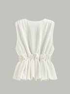 V-Neck Gathered Waist Bow-Detail Top for Women with Elegant Style