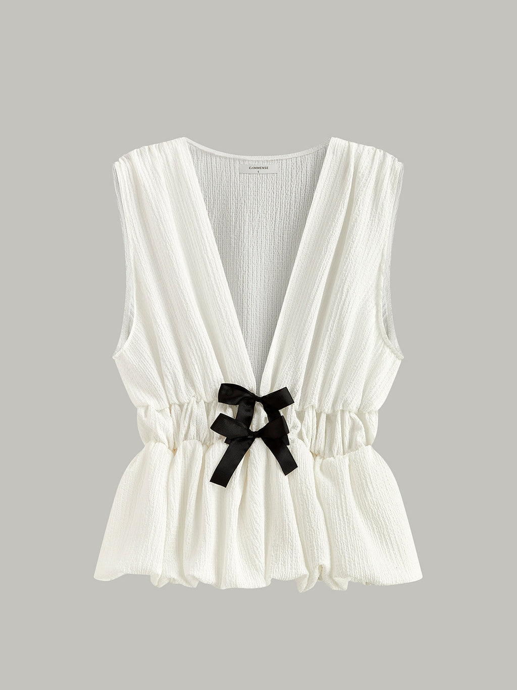 V-Neck Gathered Waist Bow-Detail Top for Women with Elegant Style