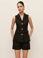 Cotton & Linen Button Detail Pockets Vest with Adjustable Straps