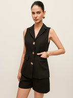 Cotton & Linen Button Detail Pockets Vest with Adjustable Straps