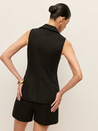Cotton & Linen Button Detail Pockets Vest with Adjustable Straps