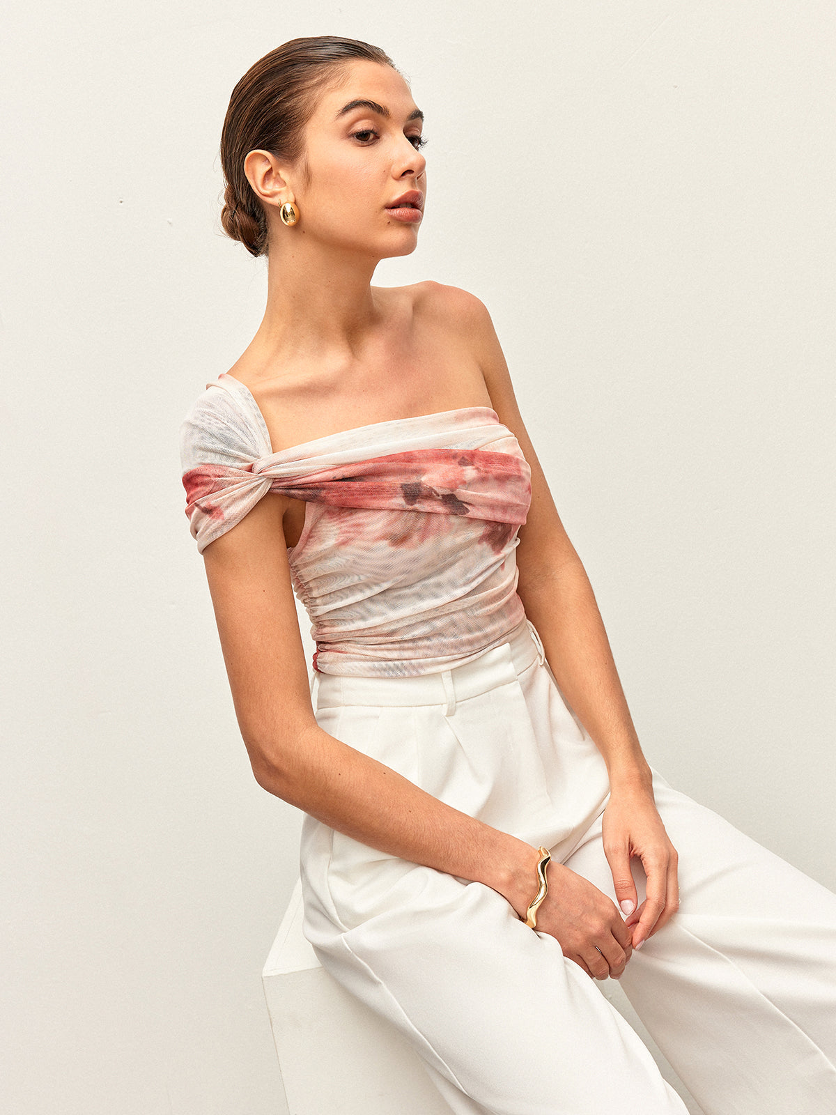 Tie-Dye One-Shoulder Top Trendy Boho Chic Style