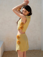 3D Floral Embellished Short Skirt Set with Sleeveless Crop Top