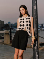 Embroidered Diamond Pattern Knit Vest | Stylish Layering Essential for All Seasons